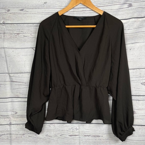 AllSaints Women’s Lasia Top Peplum Black Size S Draped Twist - Picture 8 of 10